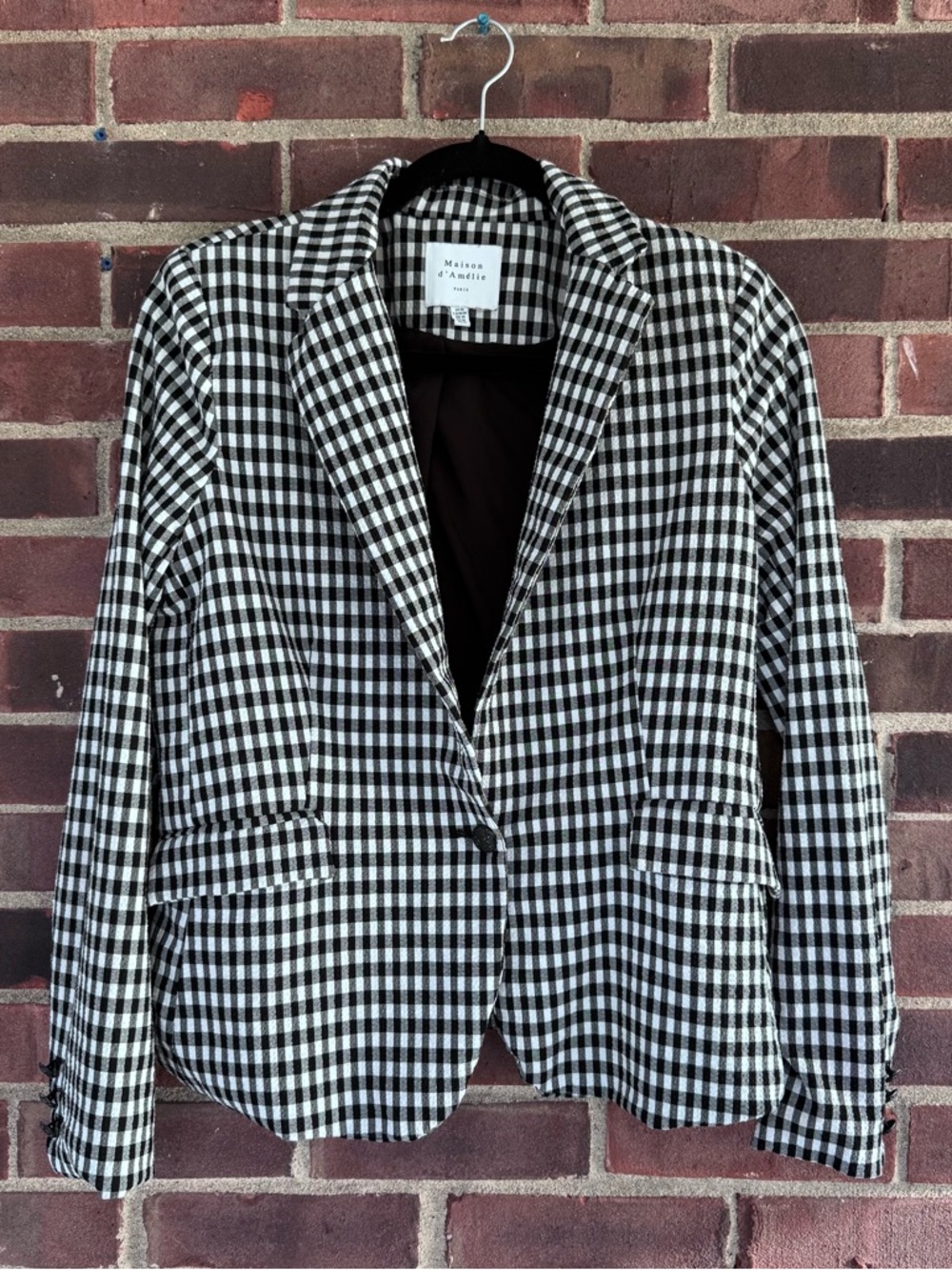 Maison d’Amelie Paris Black and White Plaid Blazer Size Medium M Regular - Picture 1 of 8